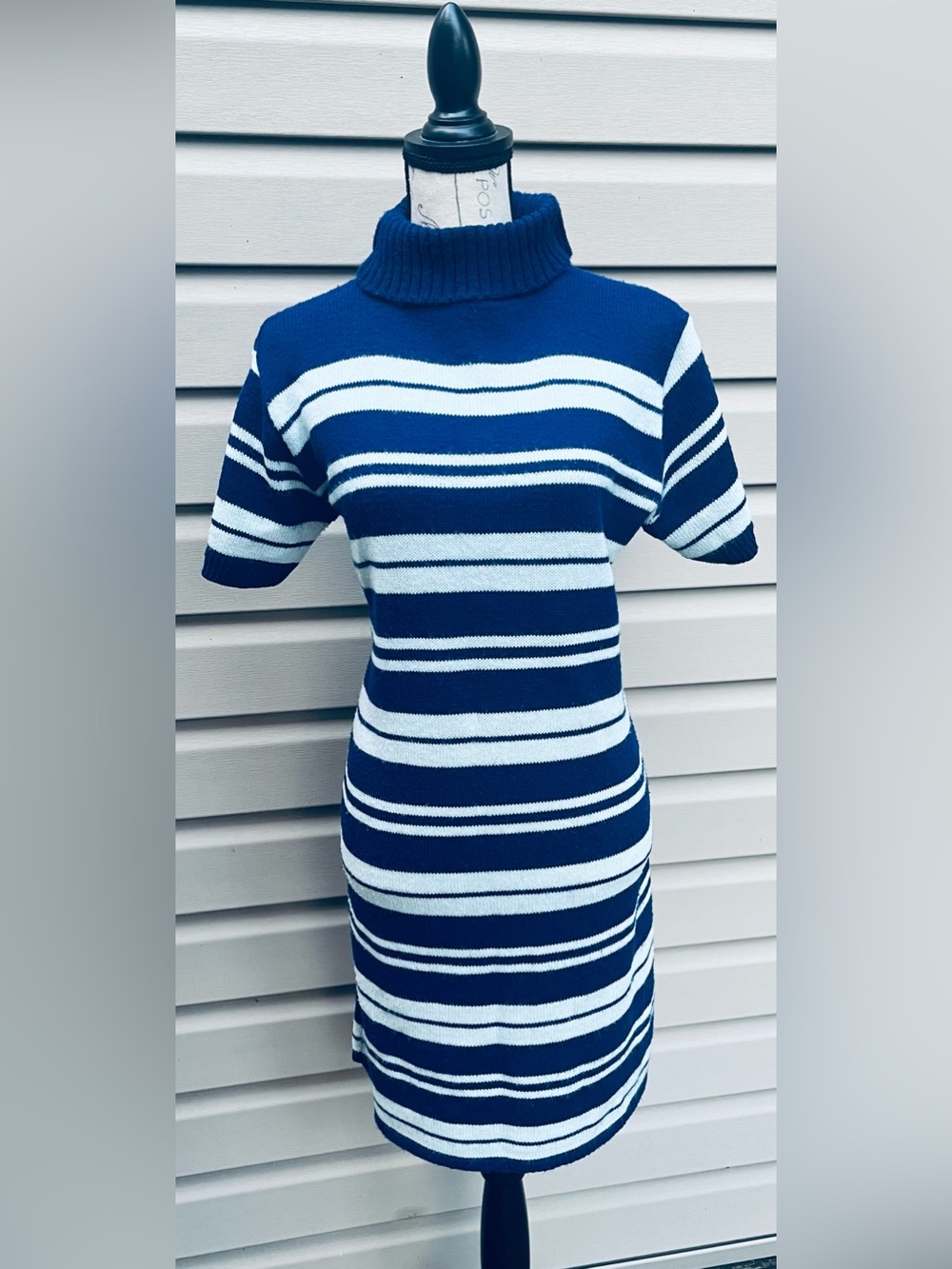 Striped Navy & White Turtleneck Knit Tunic